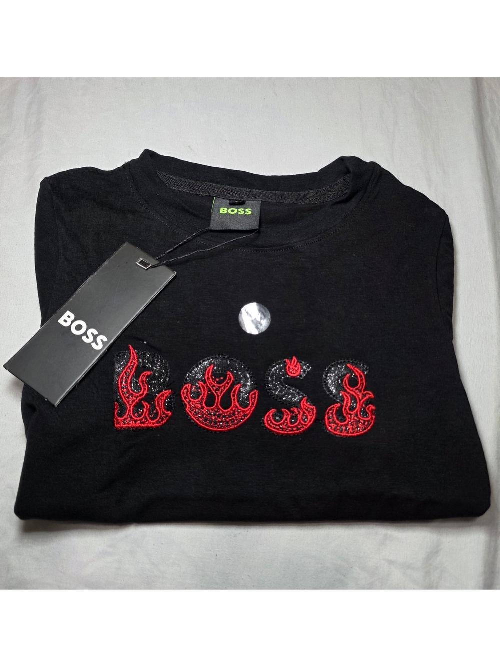 Boss Kids Black Tee with Red Flame Logo